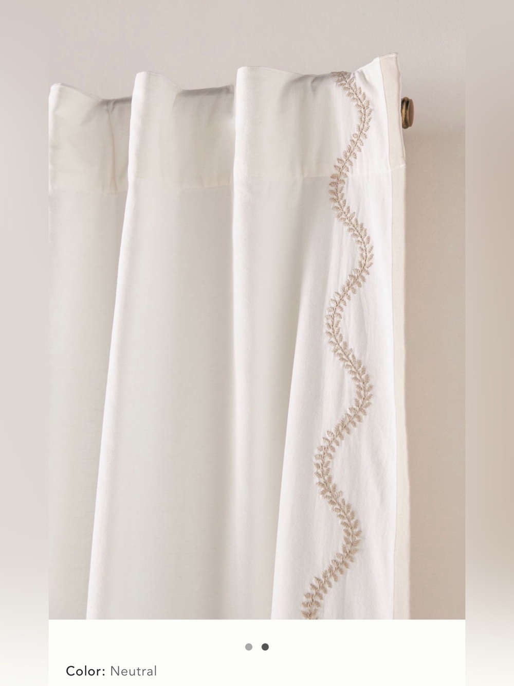 Anthropologie embroidered cotton scallopped edge curtain panel cream beige